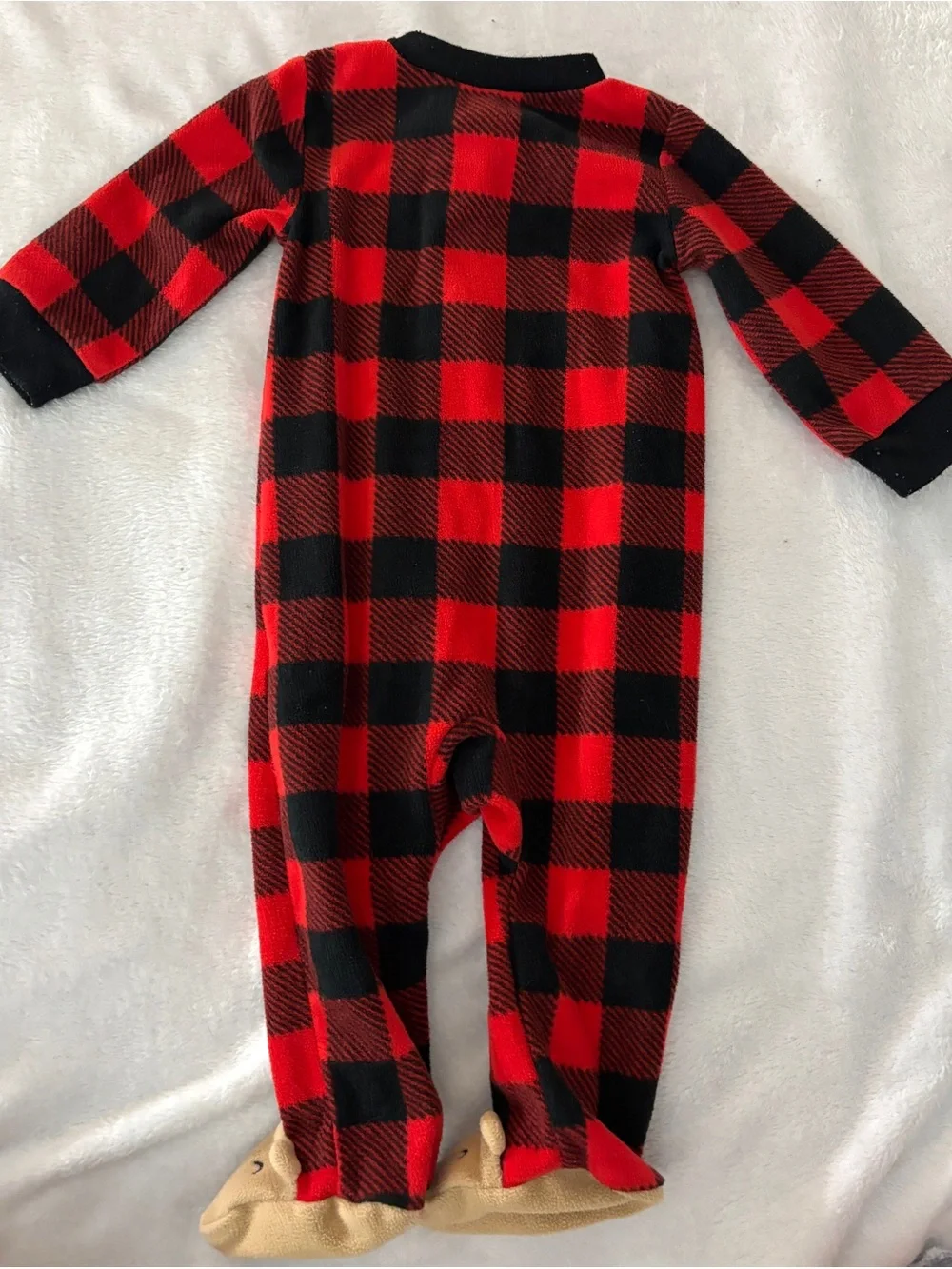 Carter's Red and Black Buffalo Plaid Teddy Bear Footed One-Piece